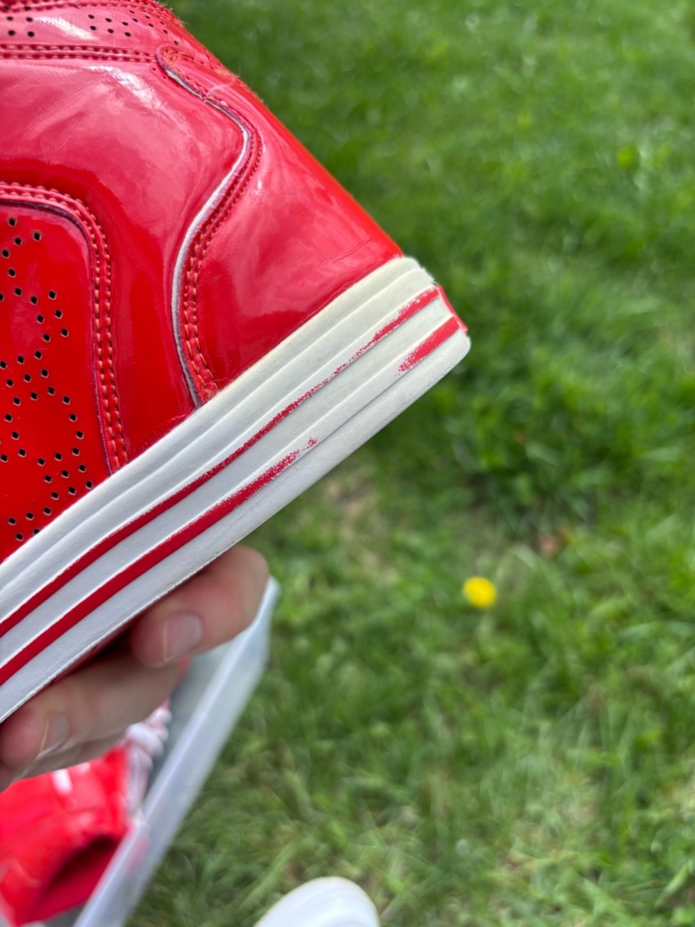 FUBU Red High-Top Patent Sneaker with White Sole - Picture 3 of 8